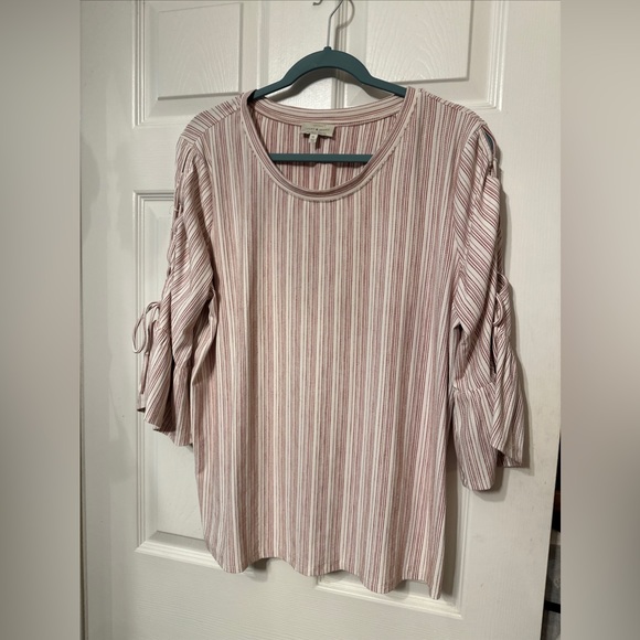 Lucky Brand size XL 3/4 Bell Sleeve Lace Up Red & White Striped Blouse Shirt - Picture 1 of 5